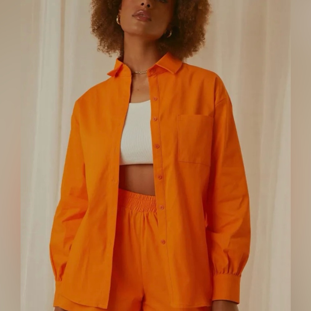 Button Up Tangerine Orange Shirt US 12